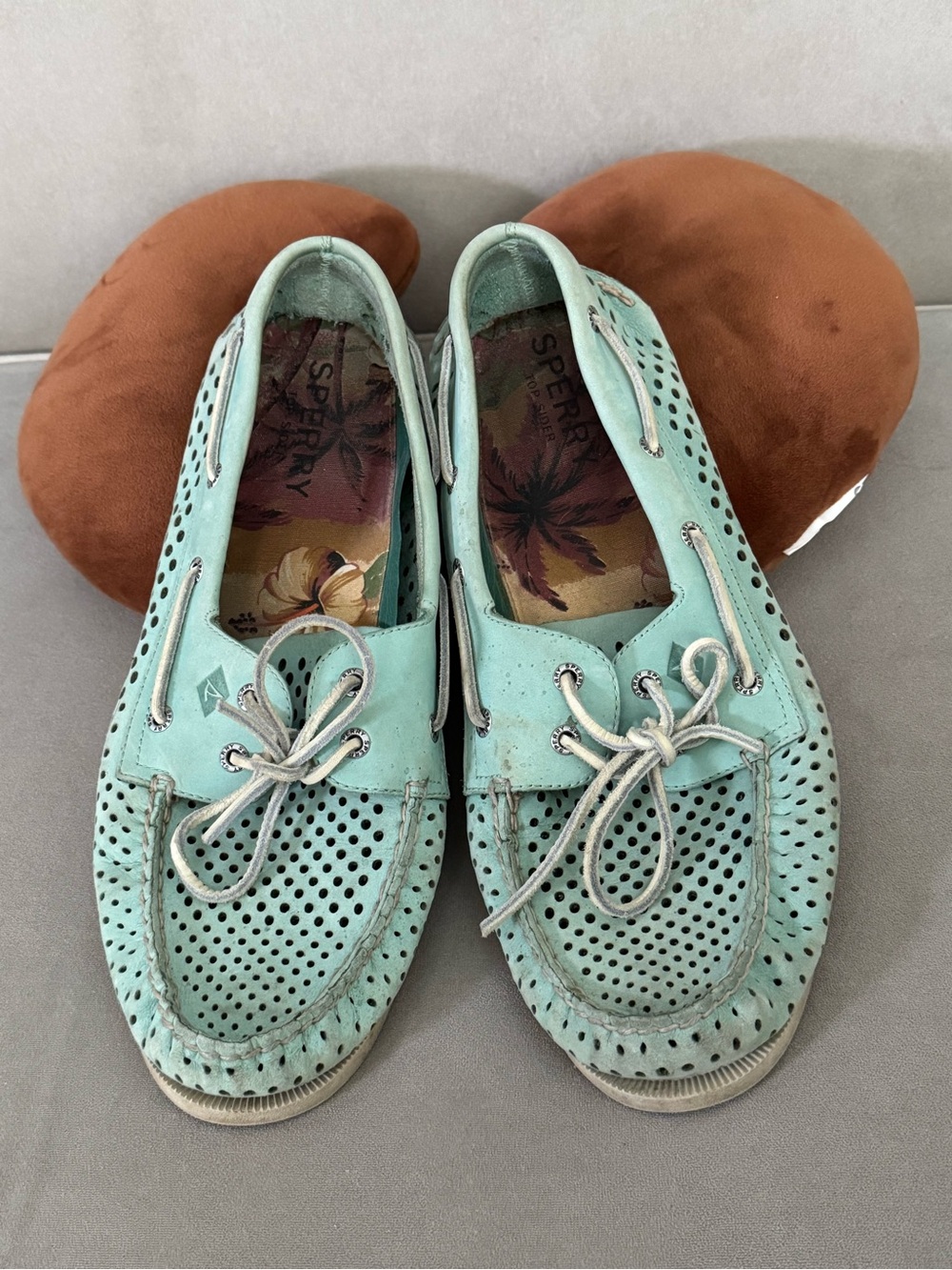 Sperry Topsider Mint Green Perforated Leather Boat Shoes